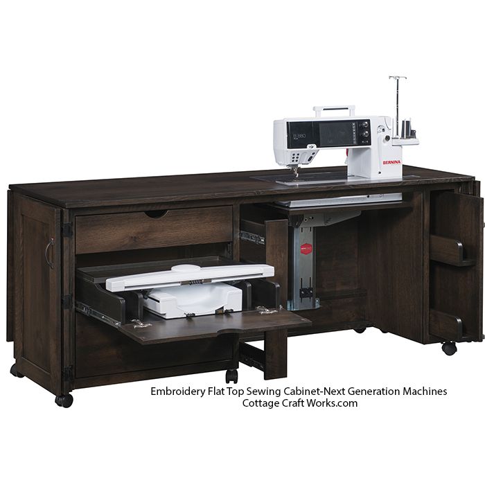 Amish flat top embroidery sewing cabinet with hardwood finish