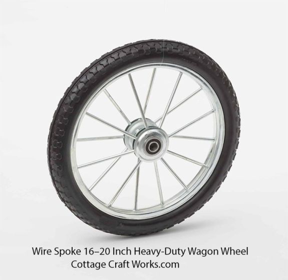 Wire spoke 16–20 inch heavy-duty wagon wheel with flat-free or air tire and sealed ball bearings