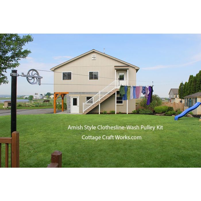 Amish style outdoor clothesline pulley kit – 150 ft heavy duty wash line system