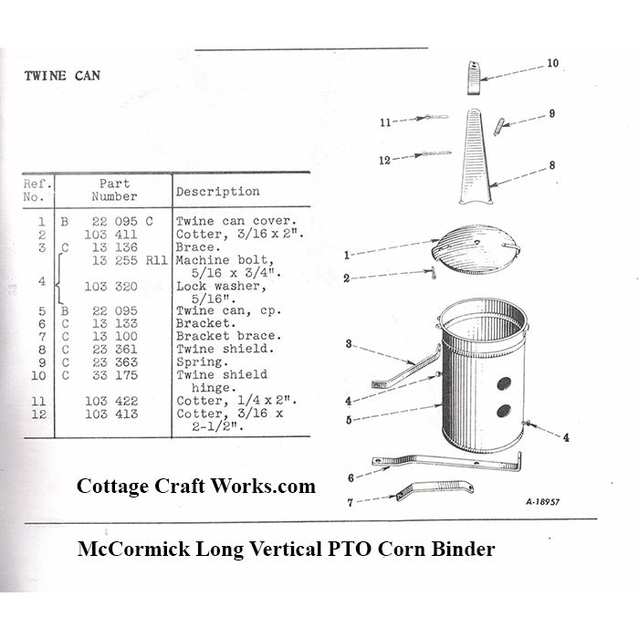 IHC PTO Corn Binder Twine Can Parts