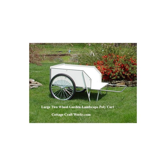 Large two wheel garden cart with steel frame and poly sides