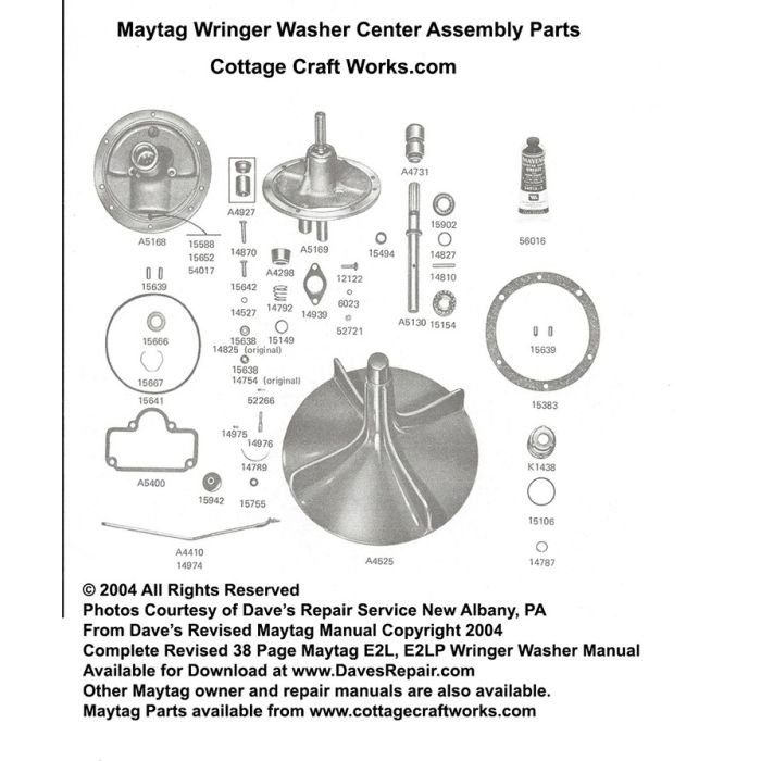 Maytag Wringer Washer Center Assembly Parts