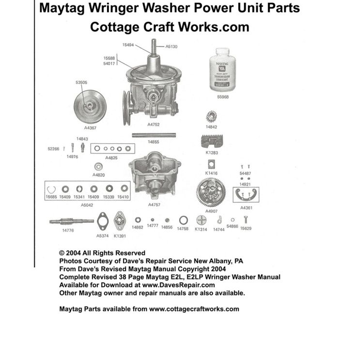 Maytag Wringer Washer Power Unit Parts