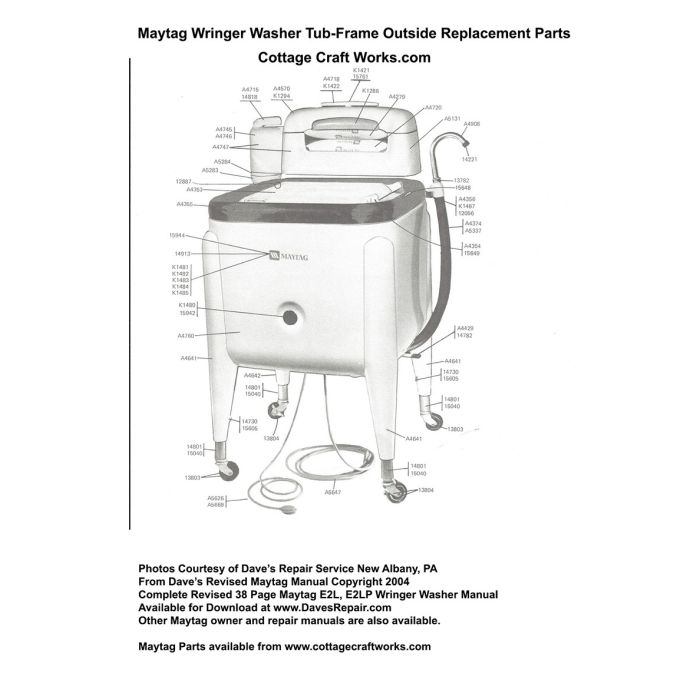  Maytag Wringer Washer Tub-Frame Outside Replacement Parts