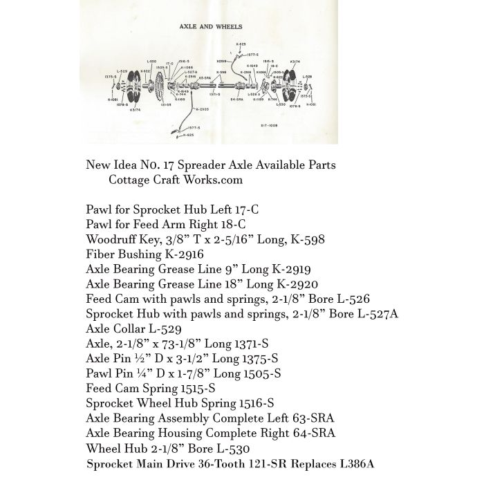 New Idea No. 17 Spreader Axle & Wheel Parts
