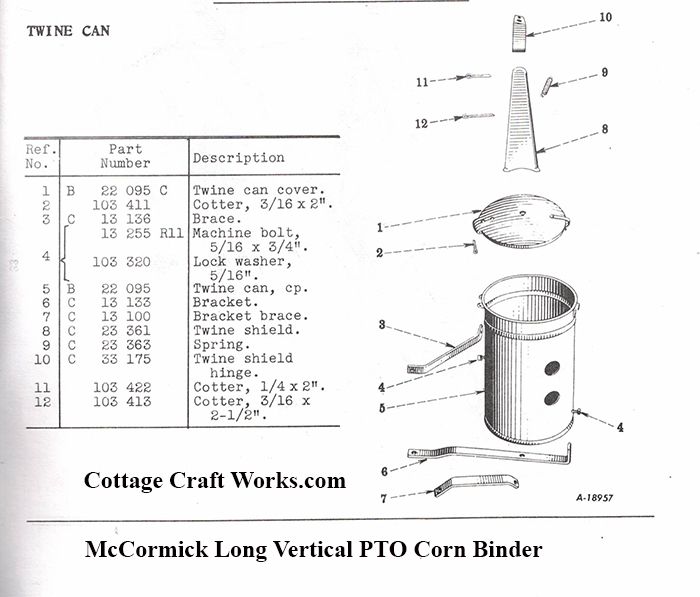 IHC McCormick PTO Driven Corn Binder Twine Can Parts