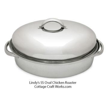 Small oval stainless steel chicken roaster pan with lid
