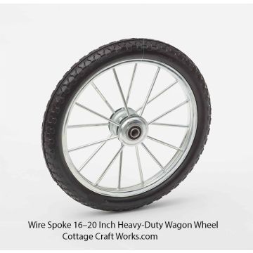 Wire spoke 16–20 inch heavy-duty wagon wheel with flat-free or air tire and sealed ball bearings