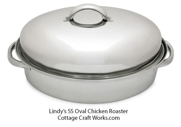 Small oval stainless steel chicken roaster pan with lid