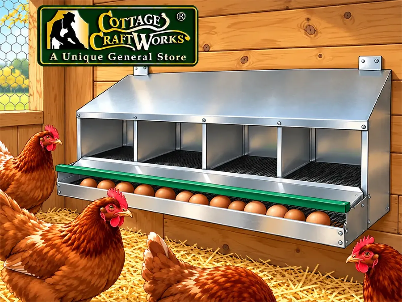 Chicken Rollaway Egg Nesting Box 4 Compartment