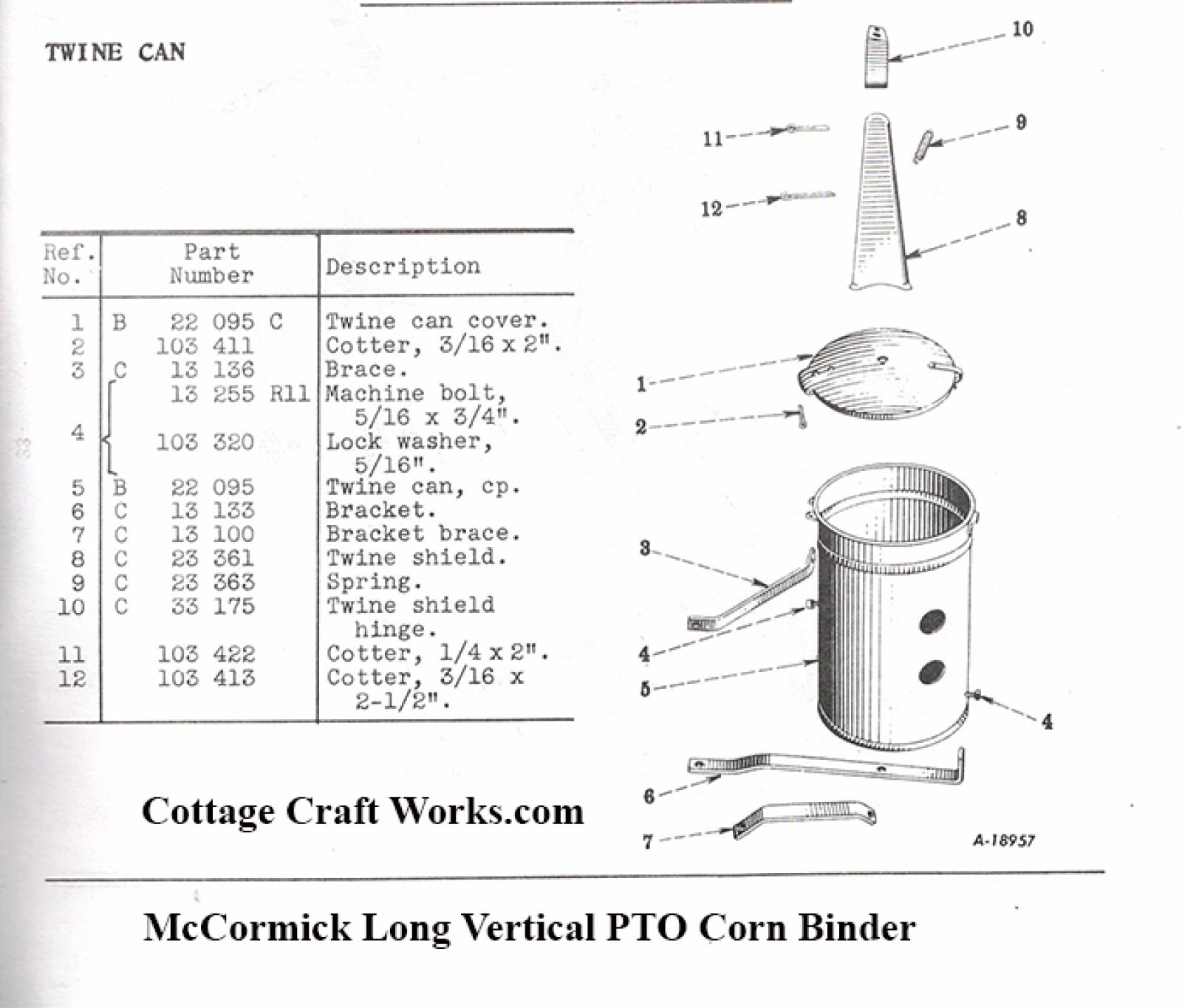 IHC PTO Corn Binder Twine Can Parts