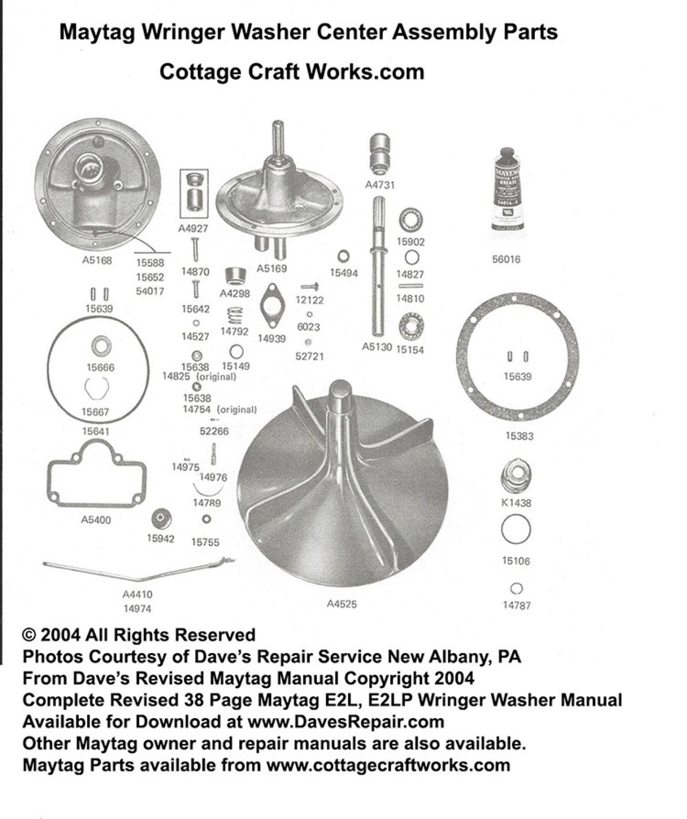 Maytag Wringer Washer Center Assembly Parts