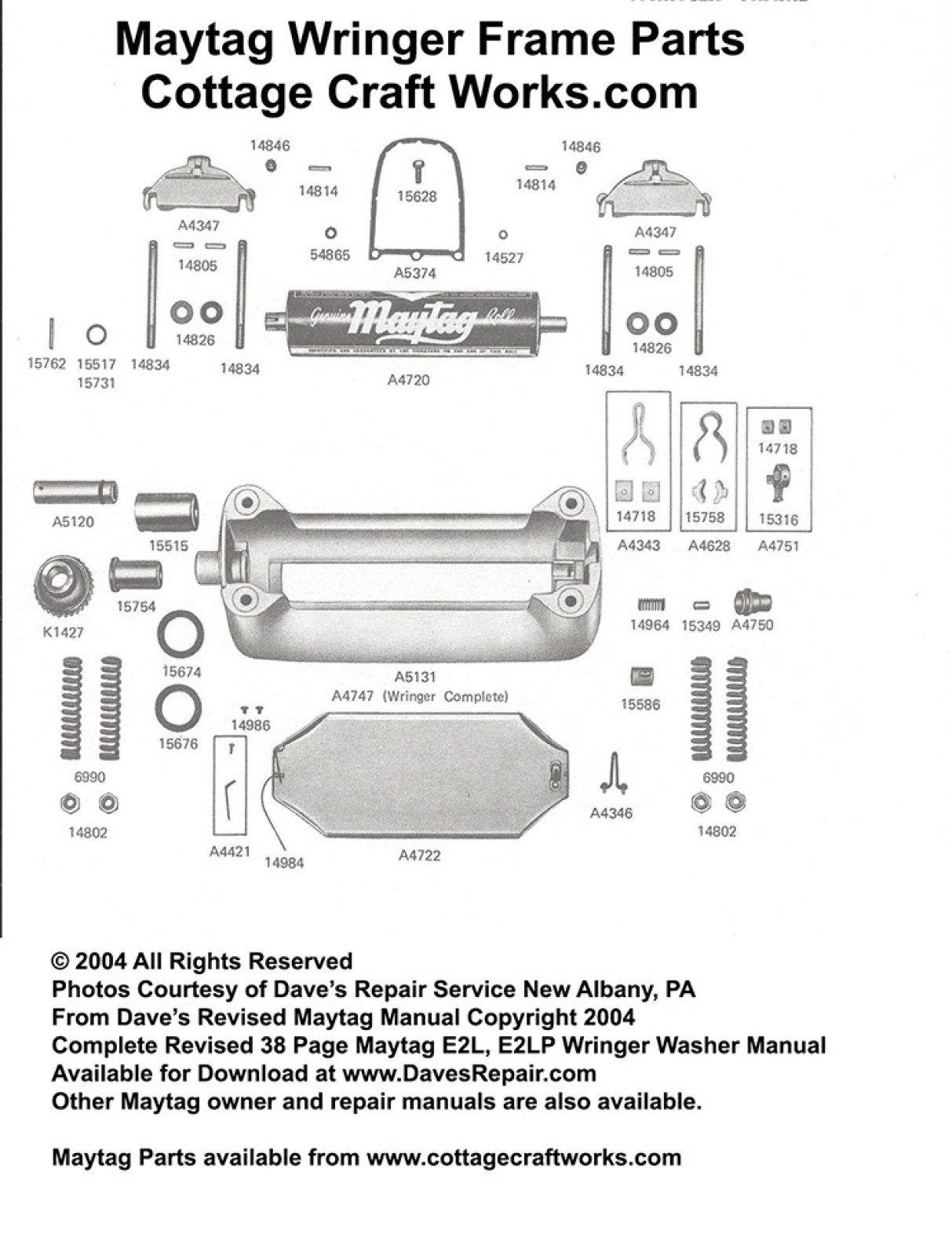 Maytag Wringer Head-Frame Parts