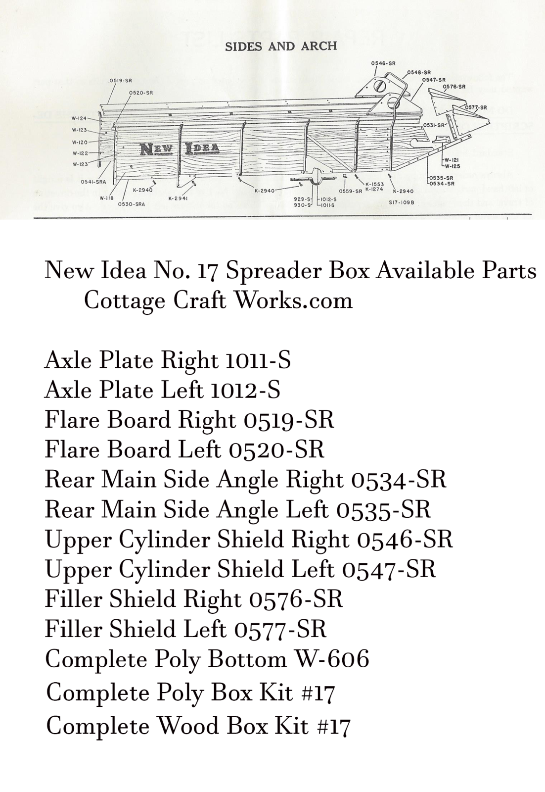 New Idea No. 17 Spreader Box Available Parts
