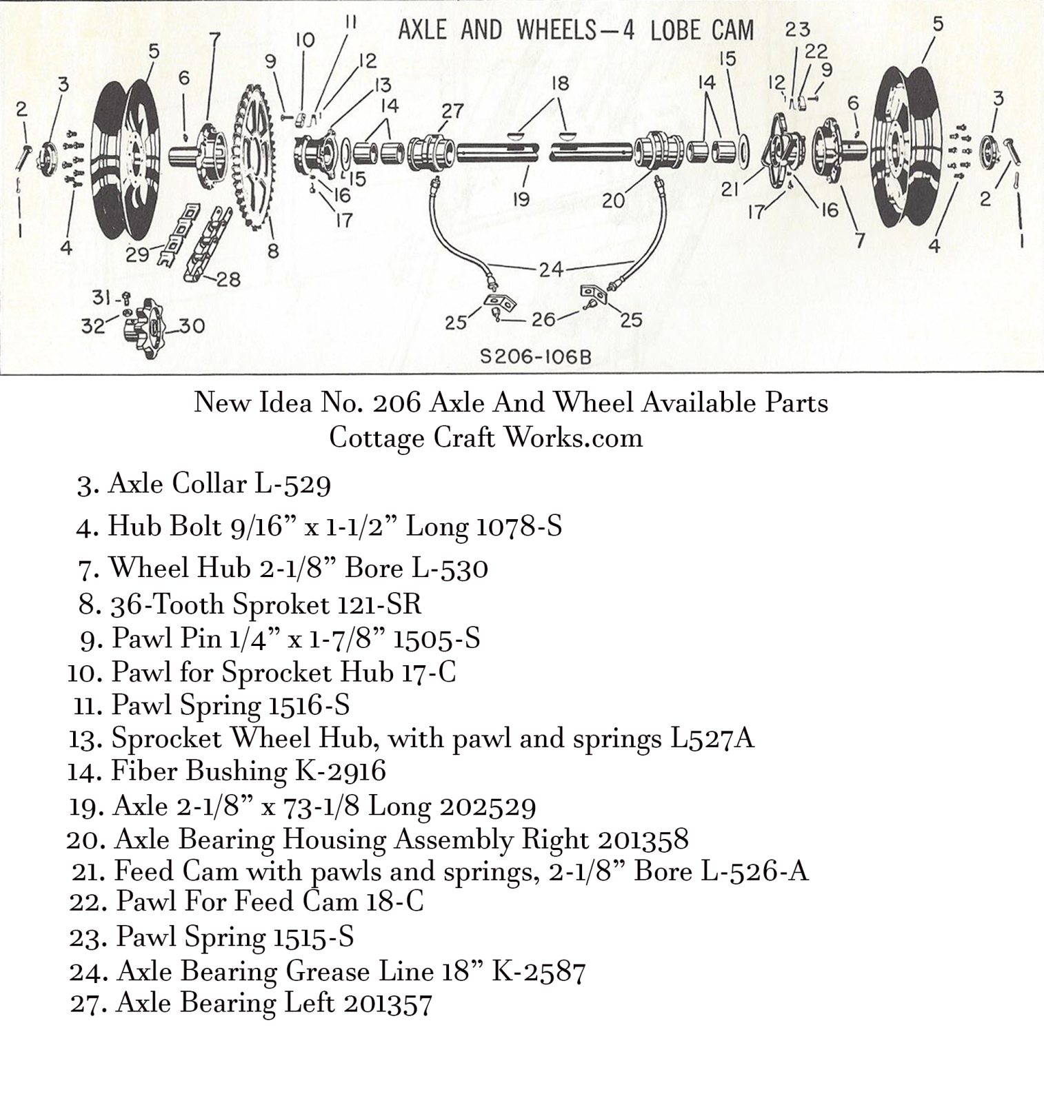 New Idea 206 Spreader Axle Parts