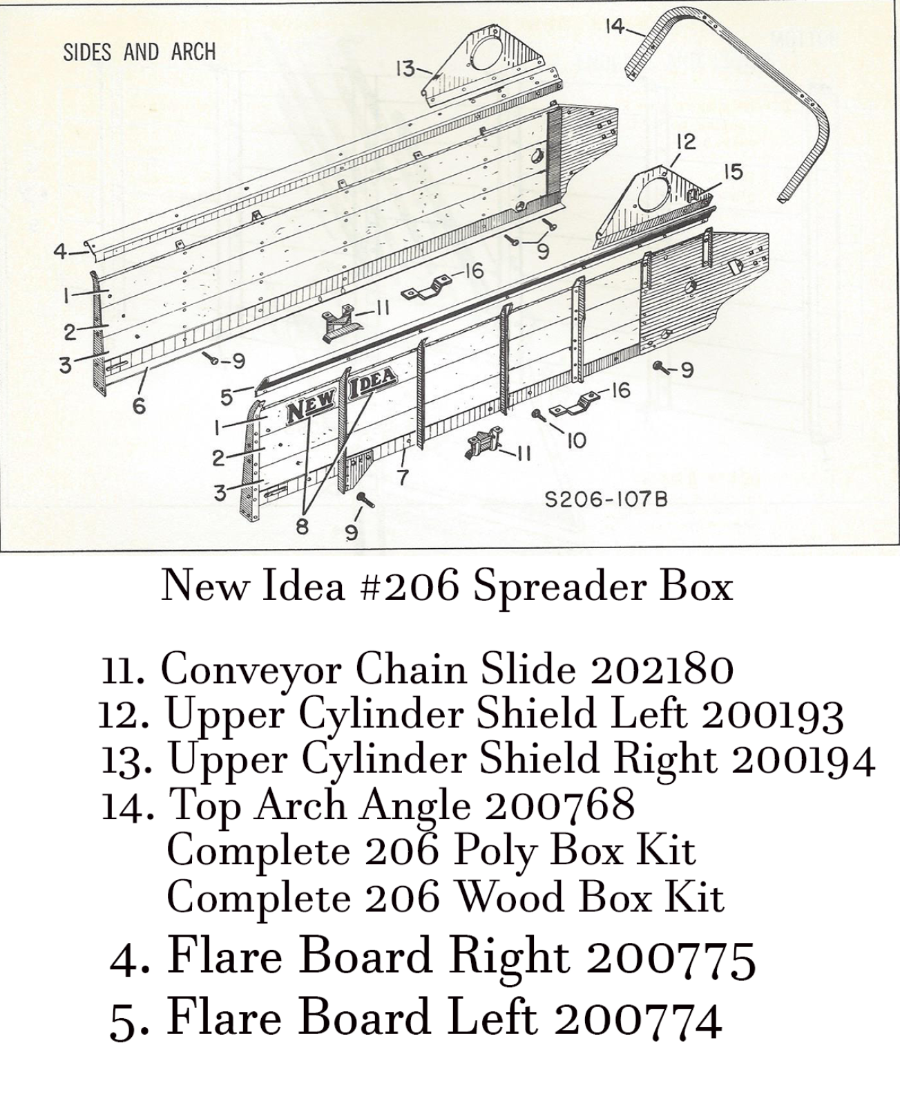 New Idea 206 Spreader Box Parts
