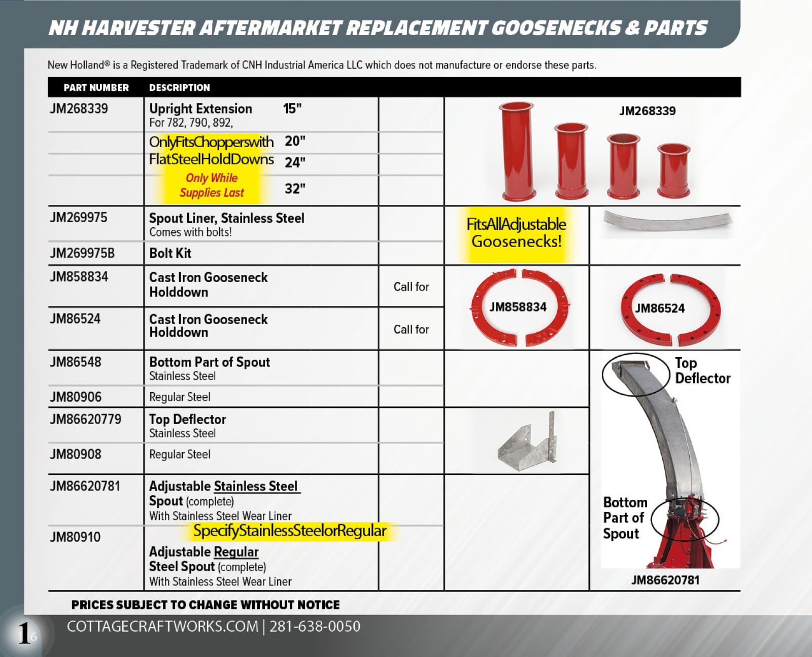 NH HARVESTER REPLACEMENT GOOSENECK PARTS