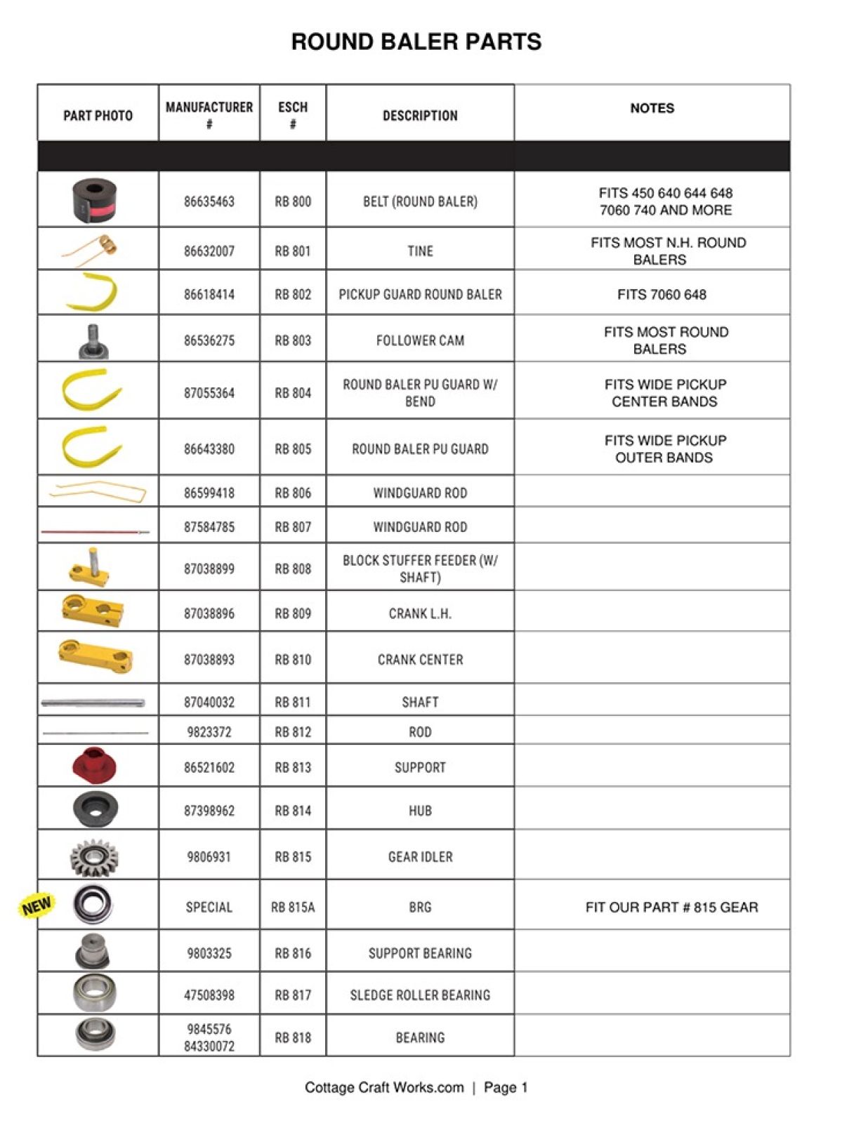 NH Vintage Round Baler Parts