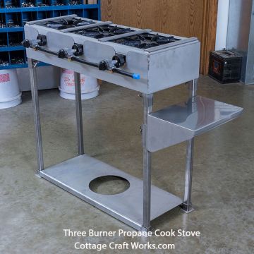 Amish-made professional 3-burner LP gas outdoor camp stove for canning and maple syrup finishing