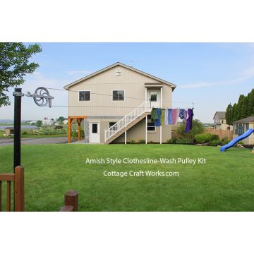 Amish style outdoor clothesline pulley kit – 150 ft heavy duty wash line system