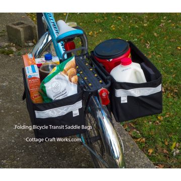 Folding transit bicycle saddle bags on bike — canvas bike panniers