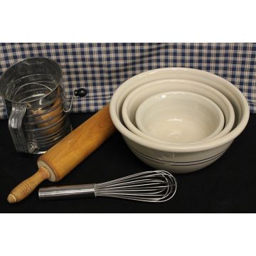 USA Stoneware Pottery | Deep Bowl Set Blue Stipe