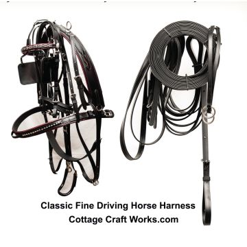 Amish BioThane fine driving show harness – full set with bridle, tugs, and lines