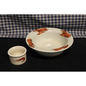 Handmade USA stoneware crawfish shrimp crab bowl set – 10 inch seafood serving bowl with shell discard and dipping bowl