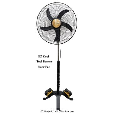 Cordless pedestal fan cooling a construction jobsite powered by a Milwaukee tool batteries