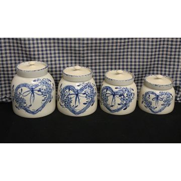 USA Stoneware | 4PC Canister Set | Hand Painted Hearts