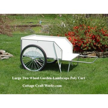 Large two wheel garden cart with steel frame and poly sides