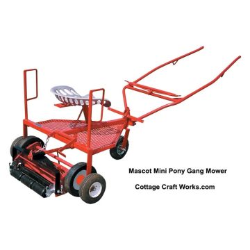 Pony sized horse-drawn reel gang mower on Amish built cart