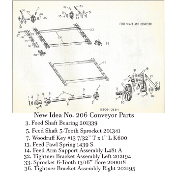 New Idea 206 Spreader Feed Shaft & Conveyor Parts