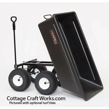 Amish-made heavy-duty poly dump wagon with tandem axle for yard and garden hauling