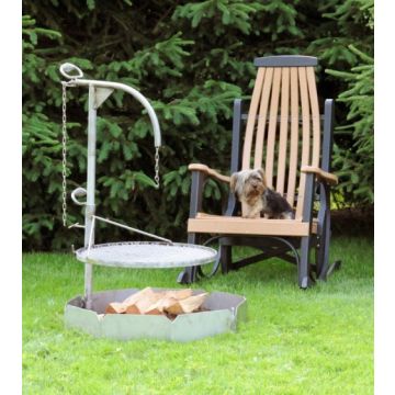 A Stainless Steel Camping Grill with Kettle Hook