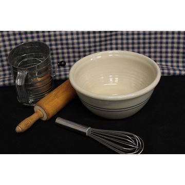 USA Stoneware Pottery | 12 Inch  Deep Bowl  | Blue Stripe