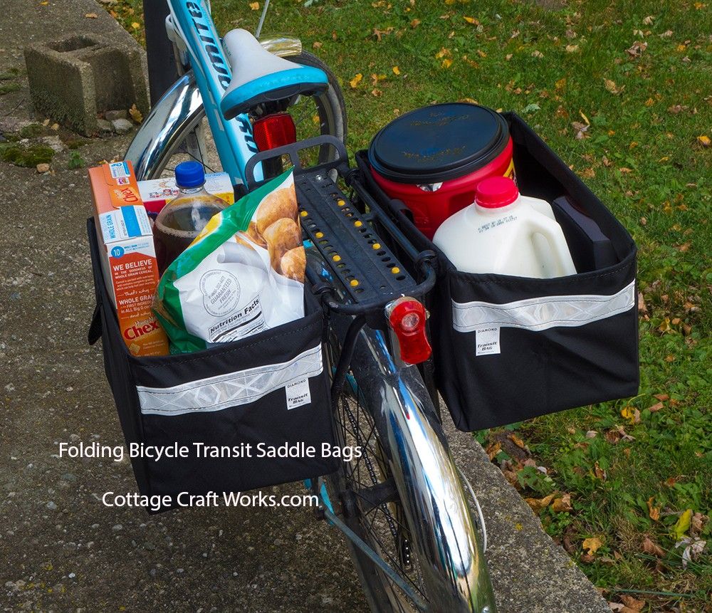 Folding Transit Bicycle Saddle Bags — Canvas Bike Cargo Bags for