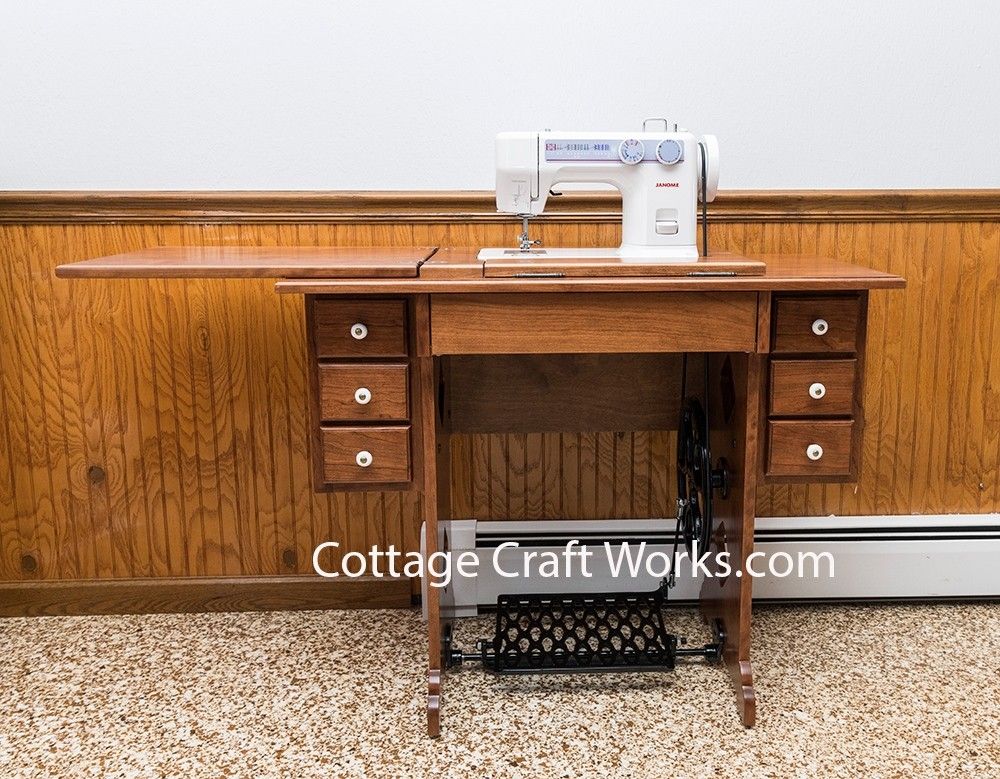 Amish Treadle Cherry Sewing Cabinet – Fits Janome 712T & Singer 15