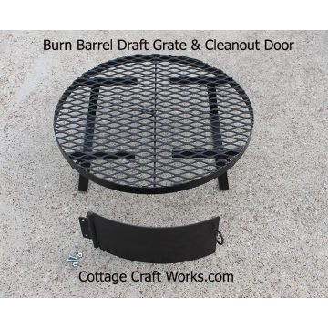 Burn barrel bottom grate, draft, and ash door kit
