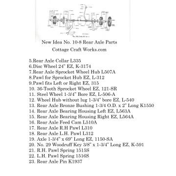 New Idea Spreader 8-10 Rear Axle Parts