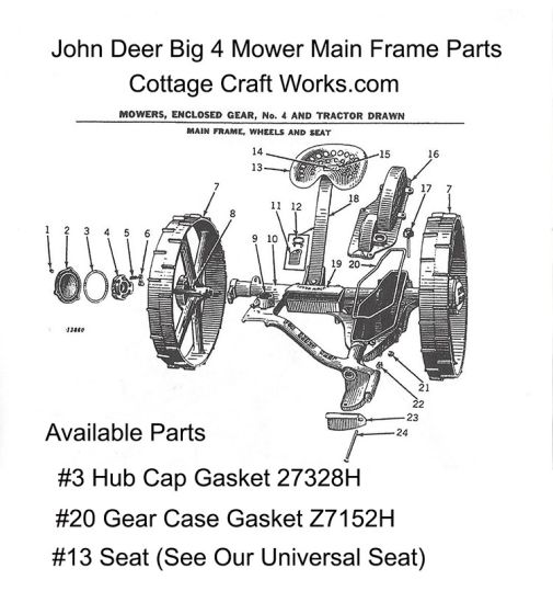 J.D. Big 4 Mower Main Frame Replacement Gasket Parts
