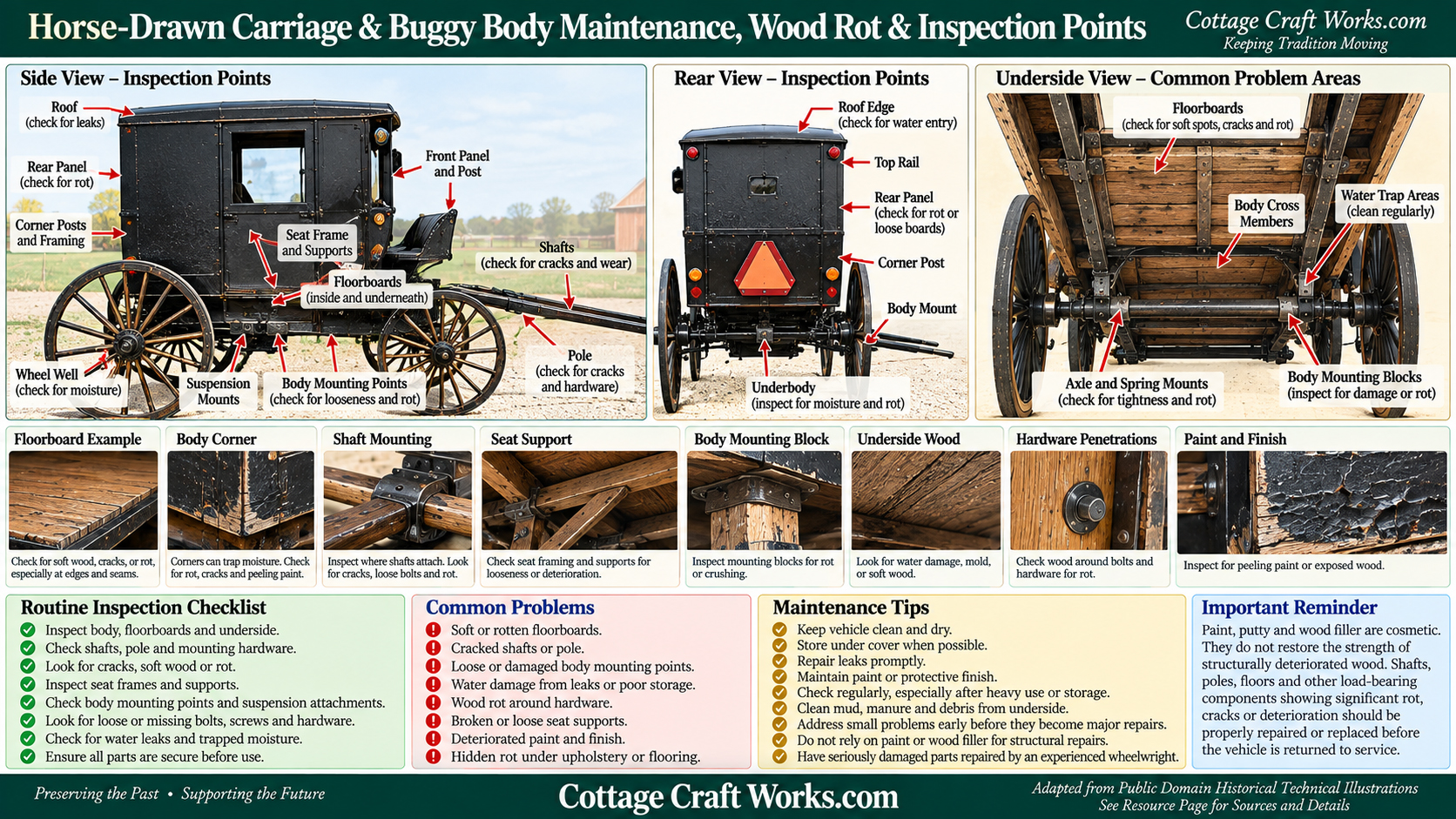 Horse-Drawn Carriage & Buggy Body Maintenance, Wood Rot & Inspection Guide